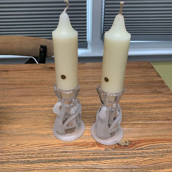 PartyLite Crystal Swan Pair Elegant Candle Holders NWOT - Picture 2 of 15